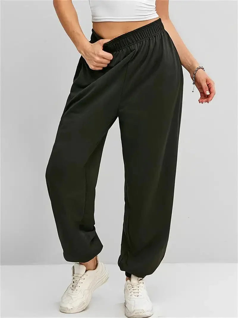 Solid Elastic High Waist Women's Sweatpants