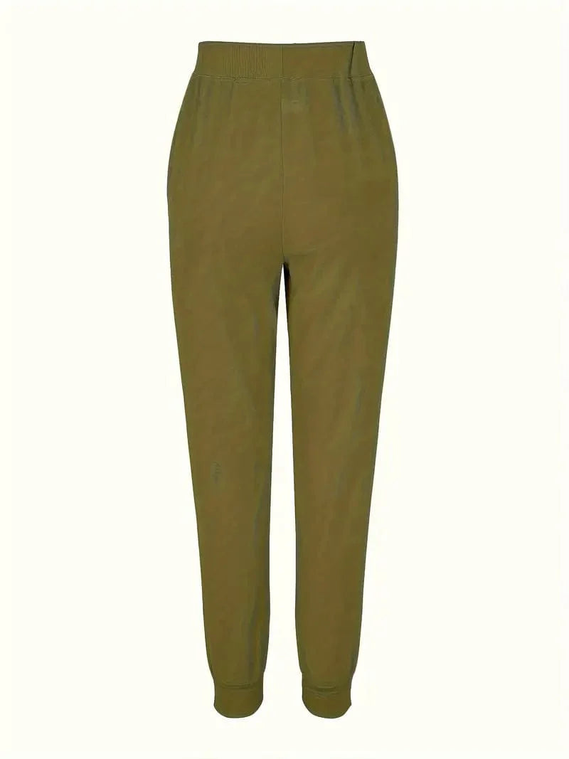 Solid Drawstring Pants, Women's Casual Long Length Trousers With Pockets