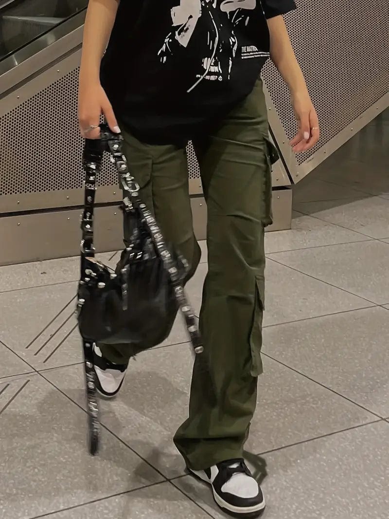 90s Retro Style Women's Cargo Overalls with High Waist and Wide Legs