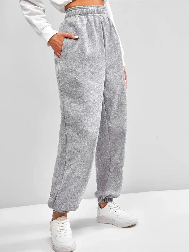 Solid Elastic High Waist Women's Sweatpants