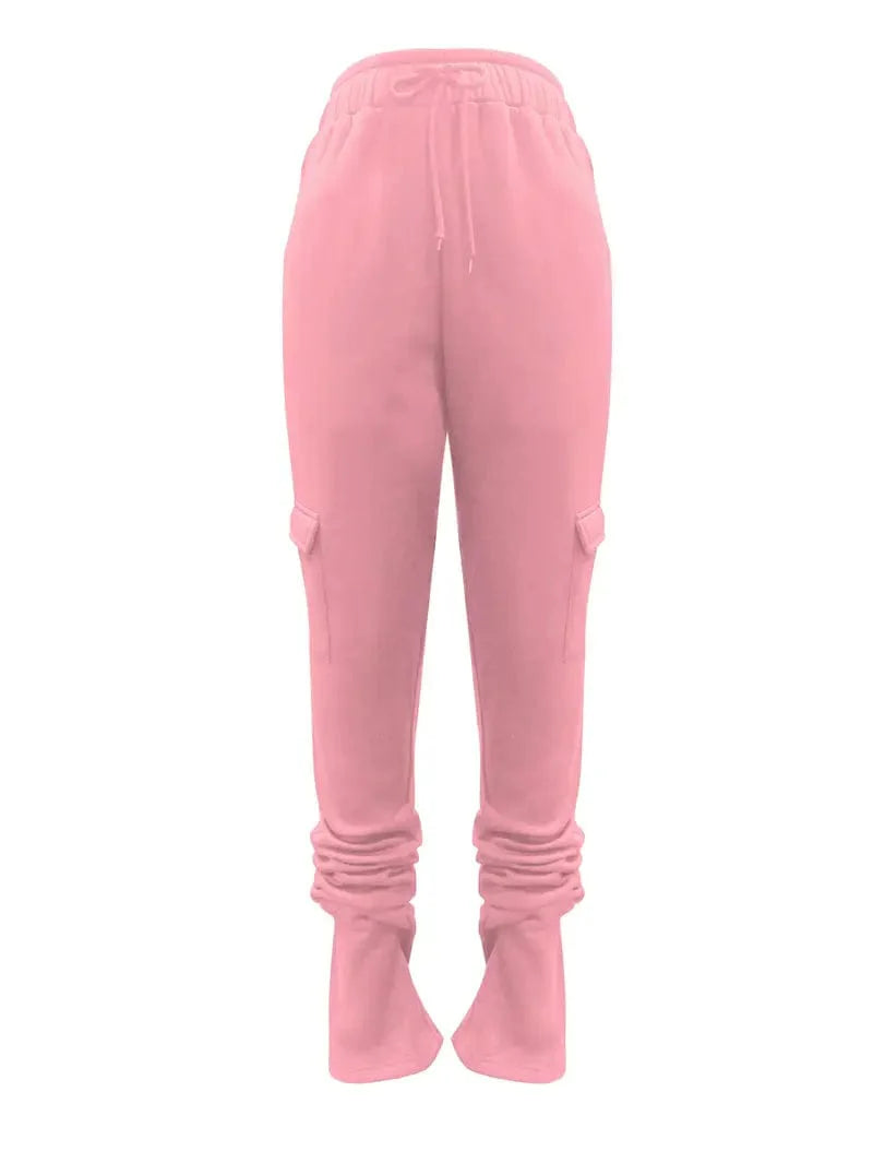 Ruched Solid Pants, Long-Length Casual Drawstring Bottoms, Women's Apparel