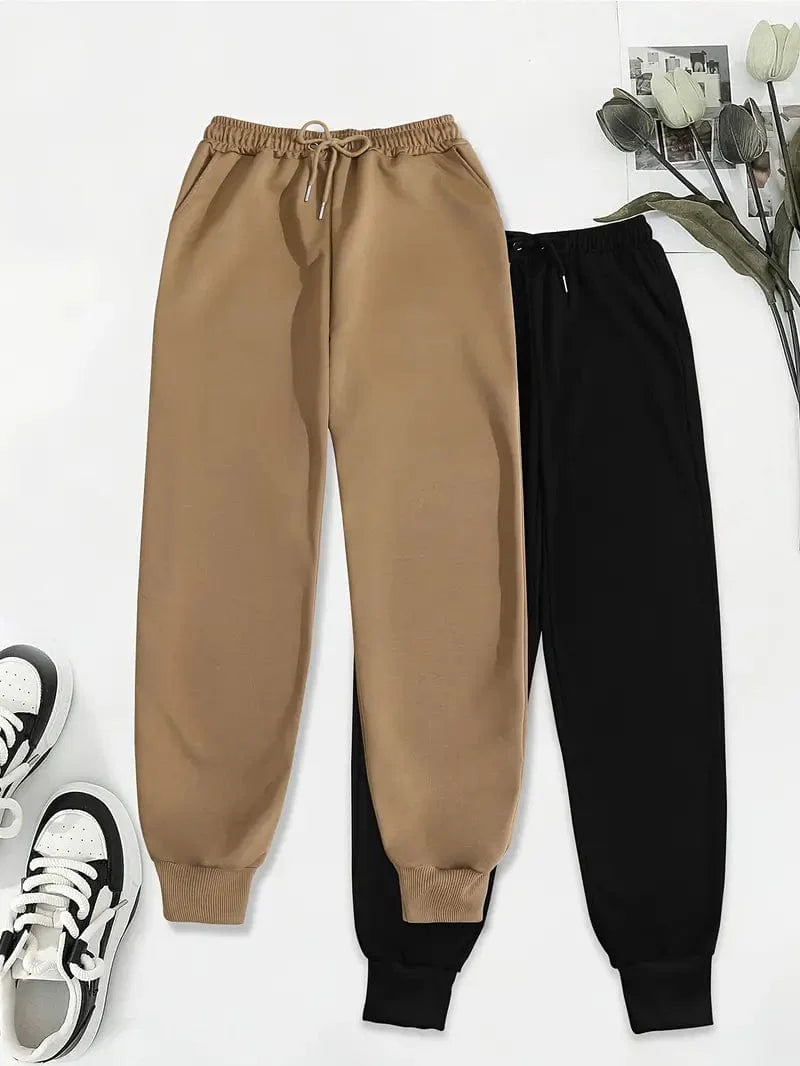 Versatile Solid Drawstring High Waisted Sweatpants Set for Women