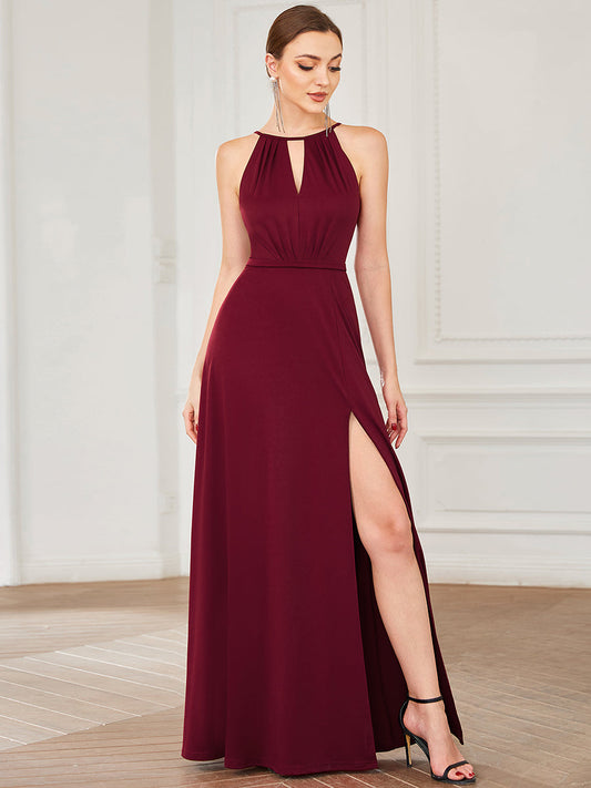 A-Line Sleeveless Hollow Out Split Bridesmaid Gown