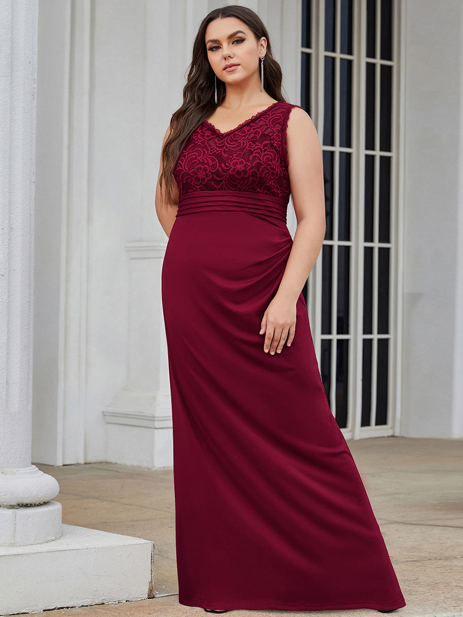 Elegant Plus Size V Neck Fishtail Evening Gown