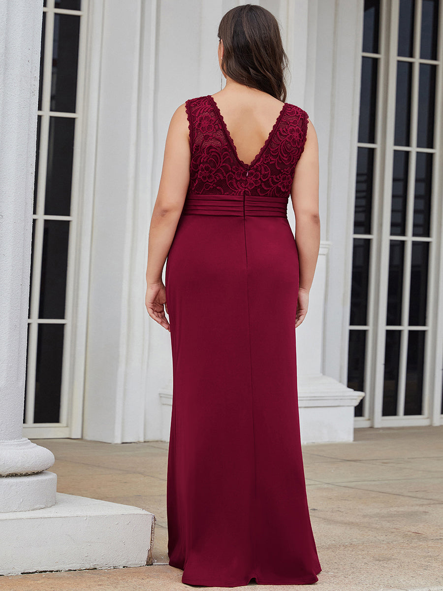 Elegant Plus Size V Neck Fishtail Evening Gown