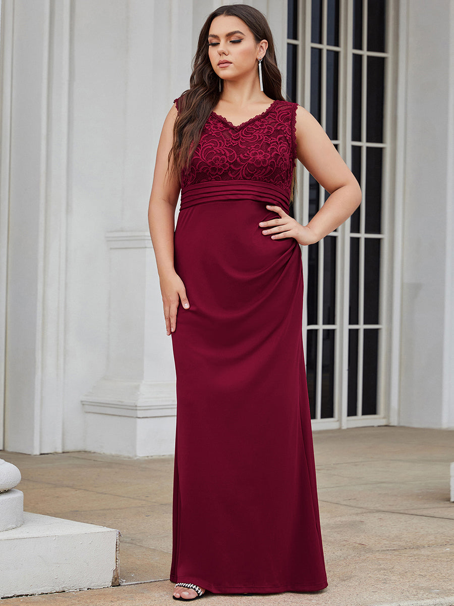 Elegant Plus Size V Neck Fishtail Evening Gown