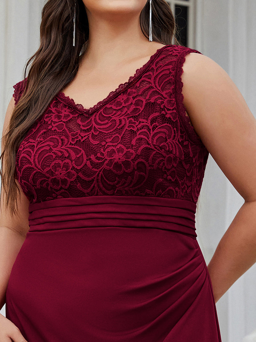 Elegant Plus Size V Neck Fishtail Evening Gown