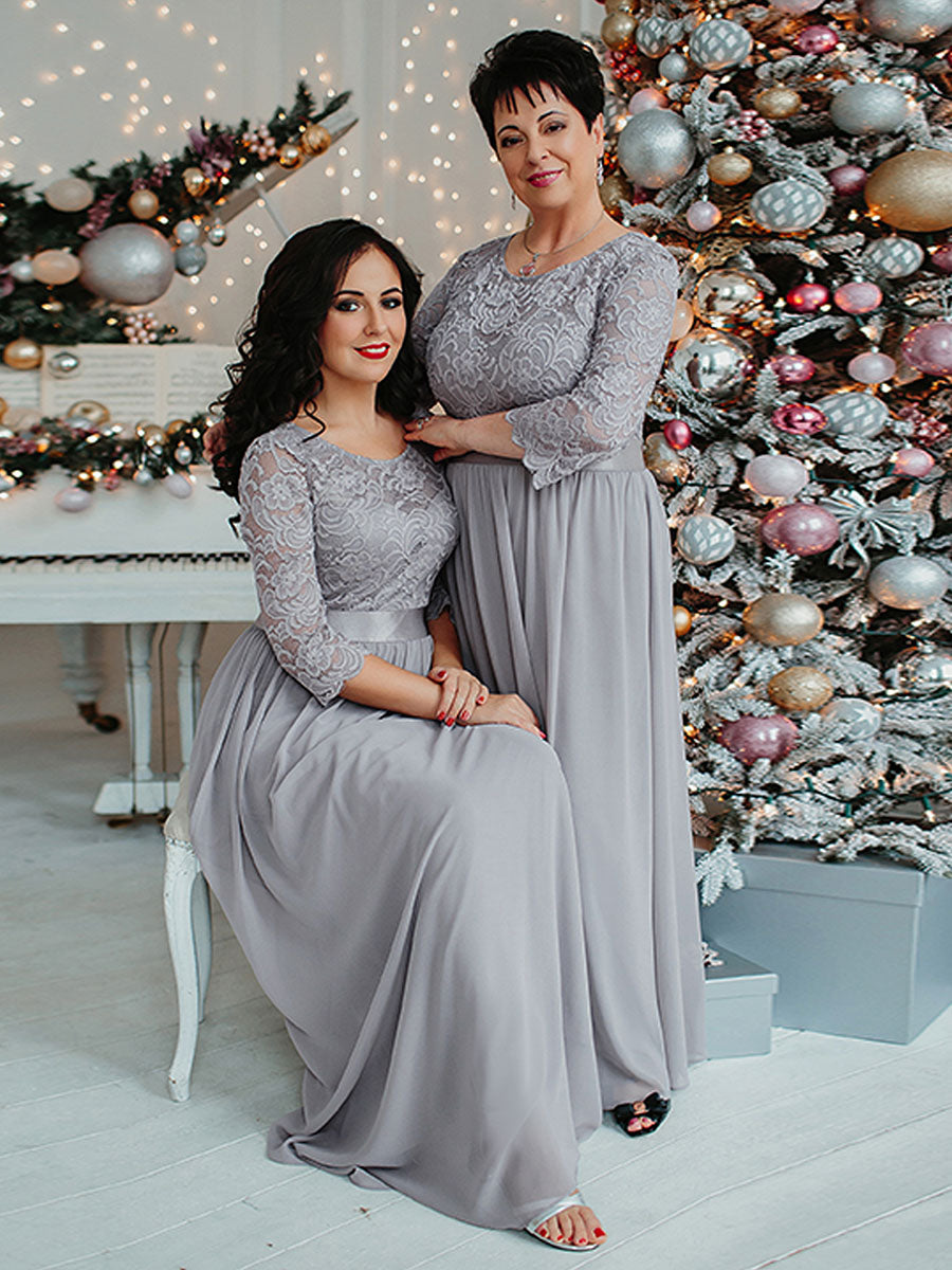 Elegant Lace Plus Size Bridesmaid Dresses with Long Sleeves.