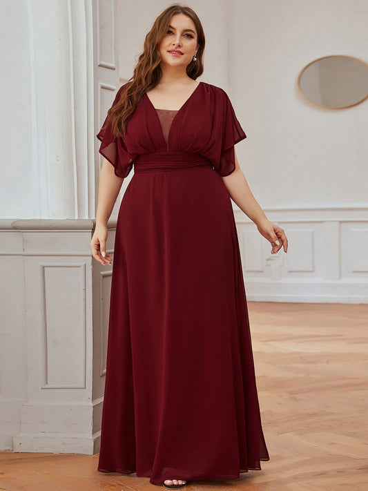 A-Line Chiffon Plus Size Empire Waist Evening Dress