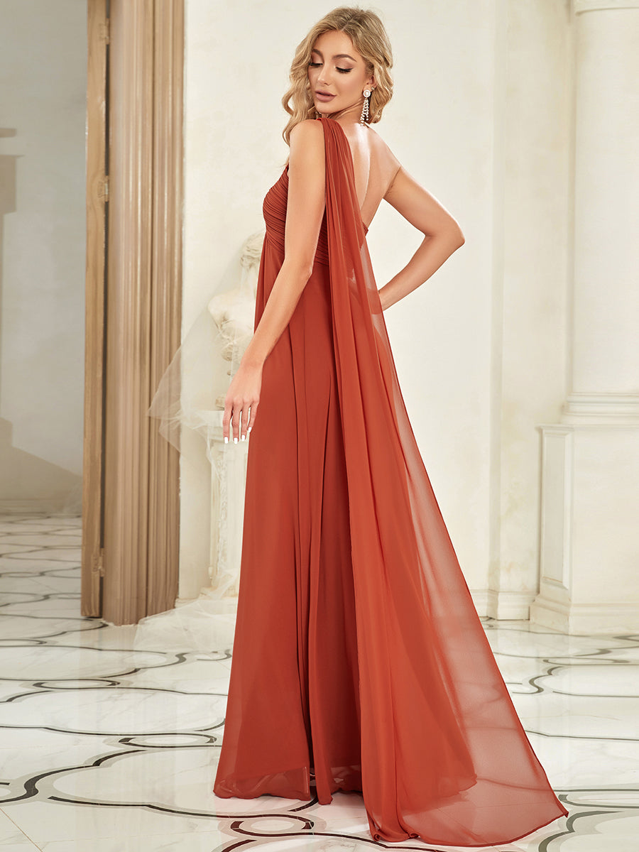 Elegant One Shoulder Chiffon Ruffles Long Evening Gown
