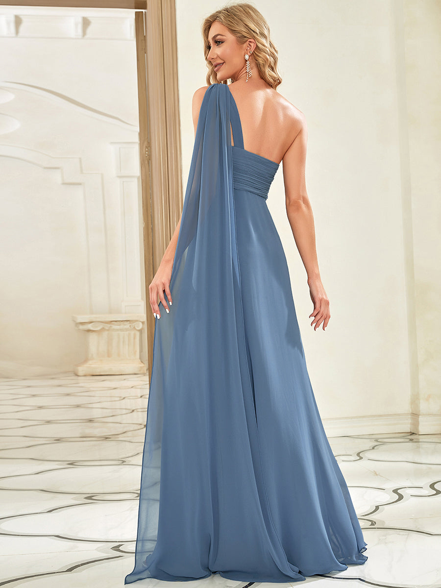 Elegant One Shoulder Chiffon Ruffles Long Evening Gown