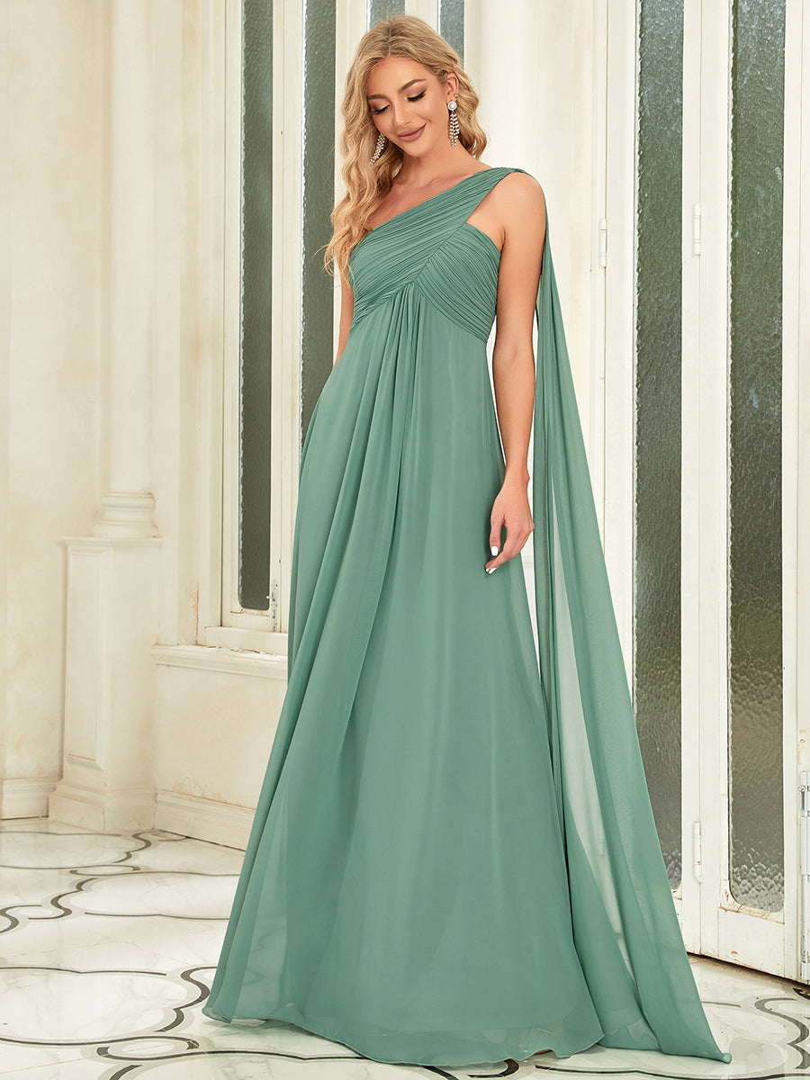 Elegant One Shoulder Chiffon Ruffles Long Evening Gown