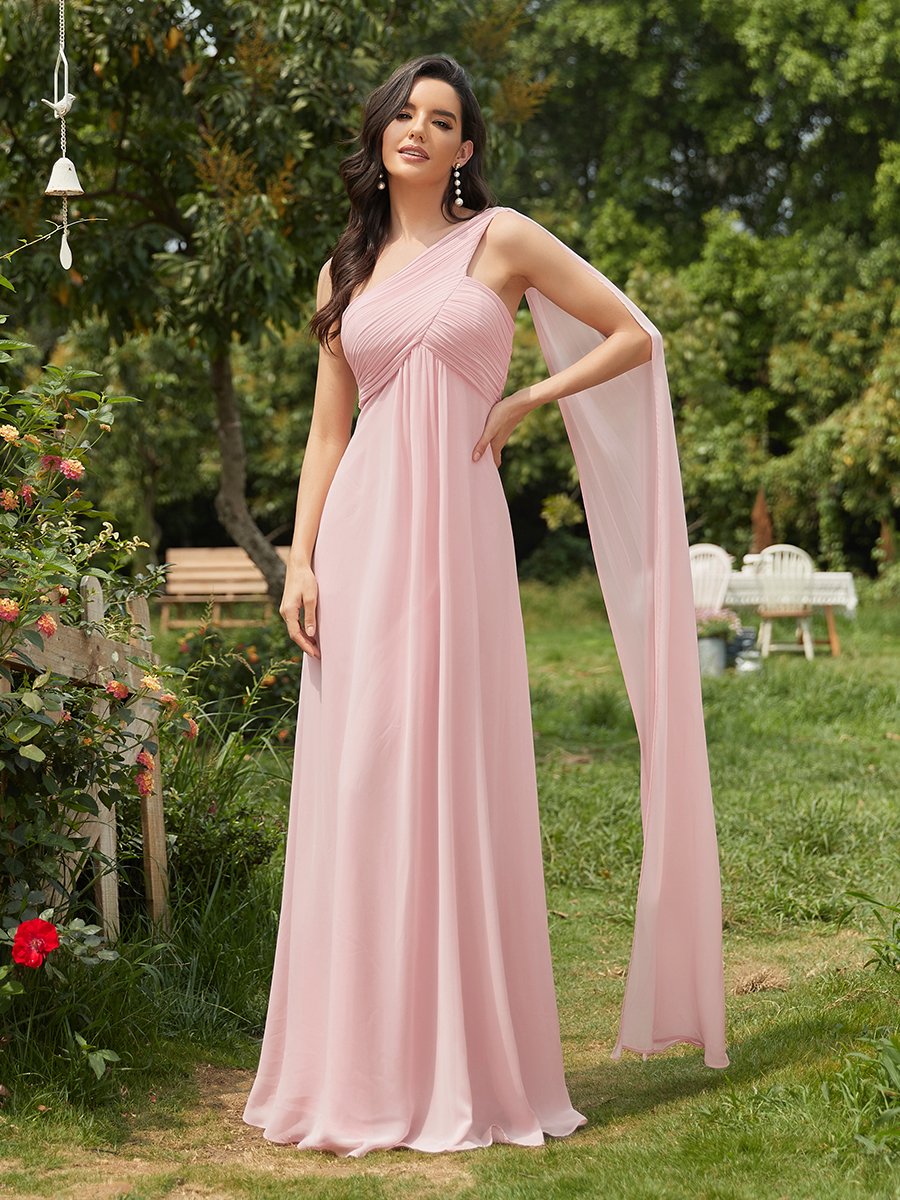 Elegant One Shoulder Chiffon Ruffles Evening Gown