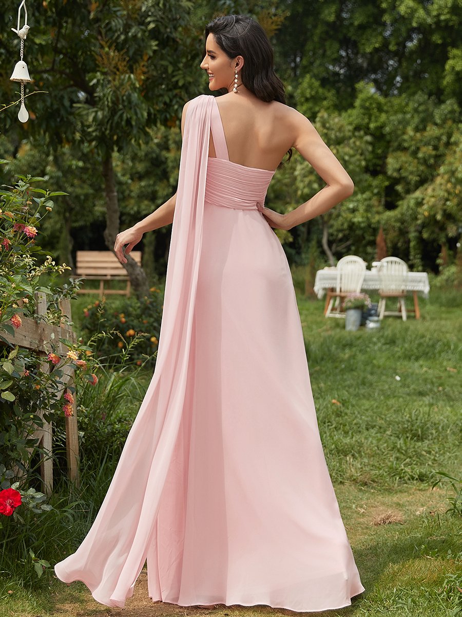 Elegant One Shoulder Chiffon Ruffles Evening Gown
