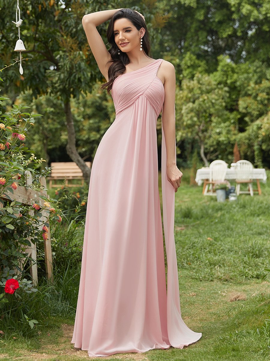 Elegant One Shoulder Chiffon Ruffles Evening Gown