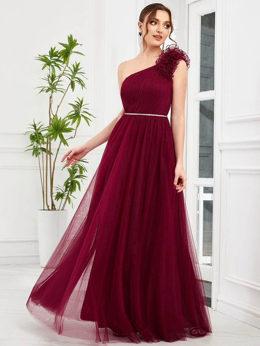 Asymmetrical Sequin Waist Tulle Bridesmaid Gown