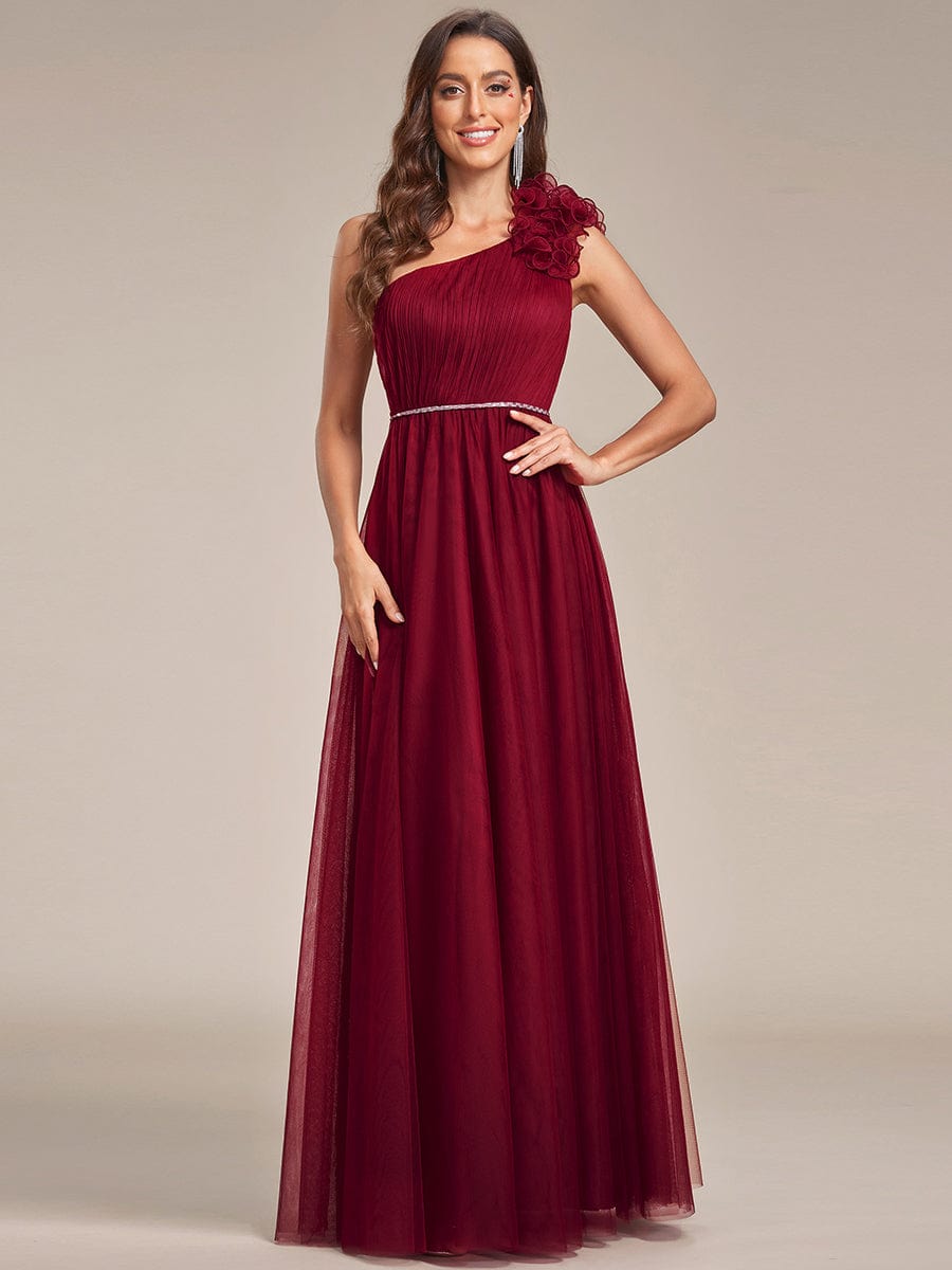 Asymmetrical Sequin Waist Tulle Bridesmaid Gown