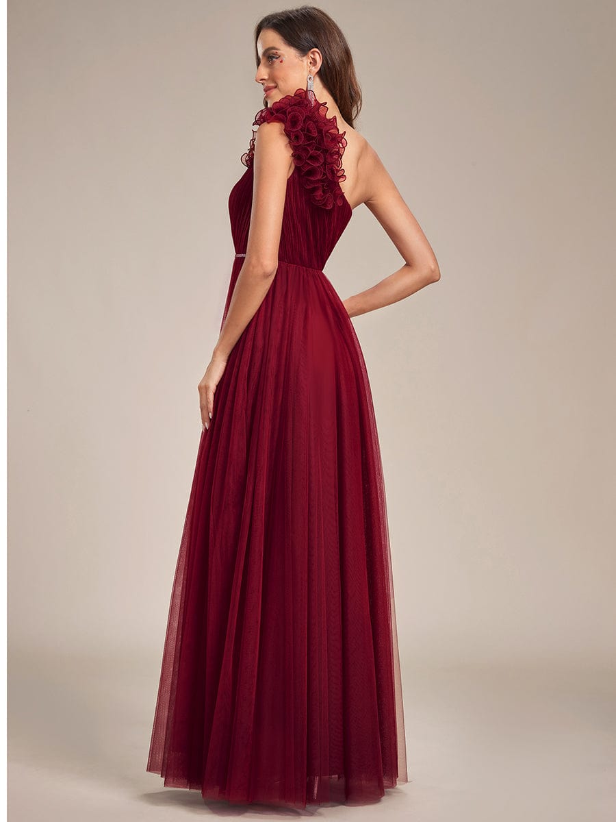 Asymmetrical Sequin Waist Tulle Bridesmaid Gown