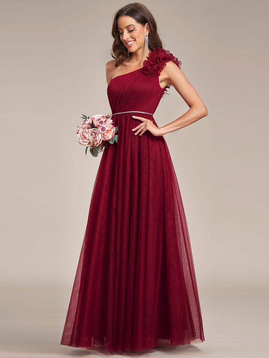 Asymmetrical Sequin Waist Tulle Bridesmaid Gown
