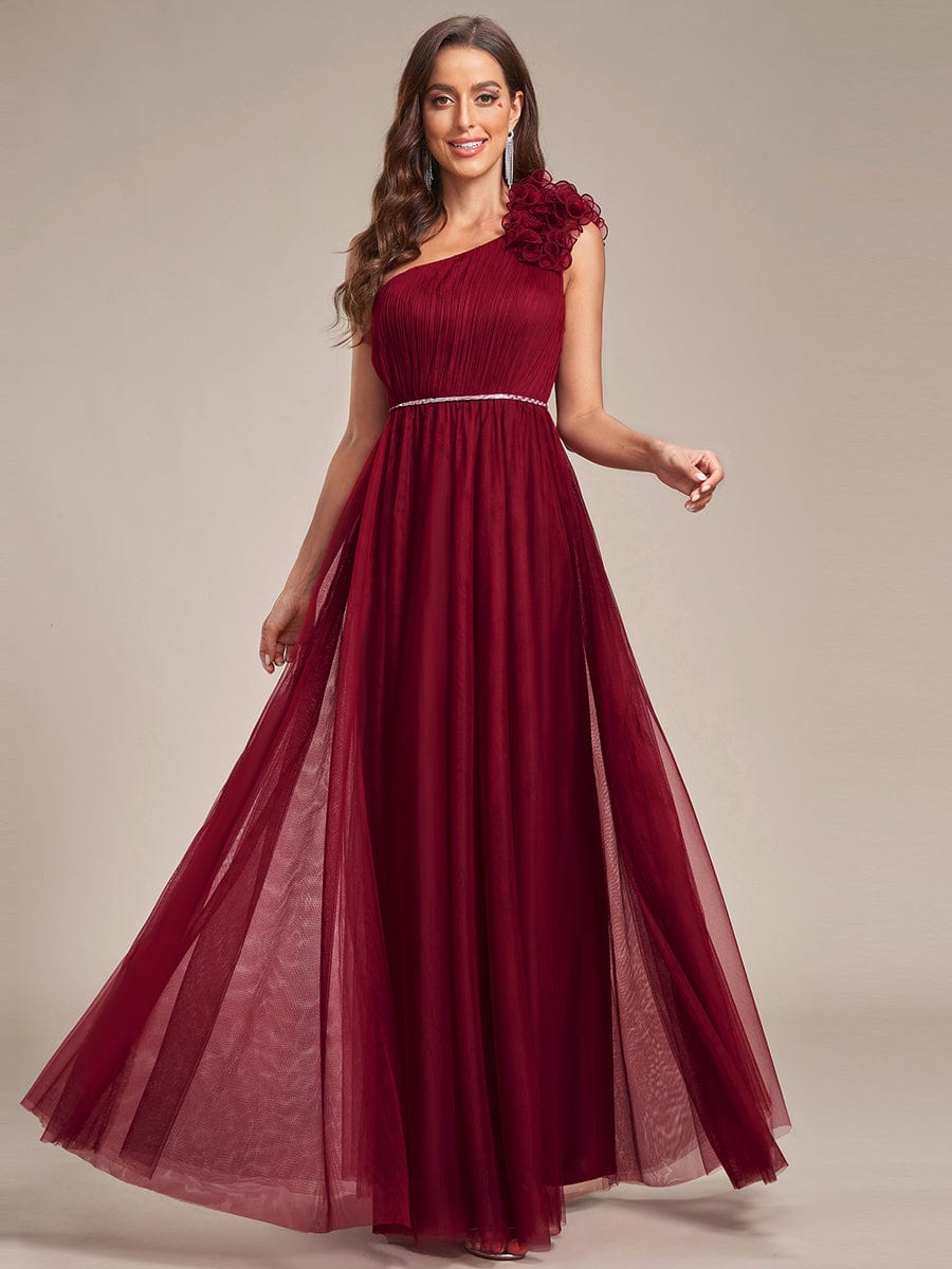 Asymmetrical Sequin Waist Tulle Bridesmaid Gown