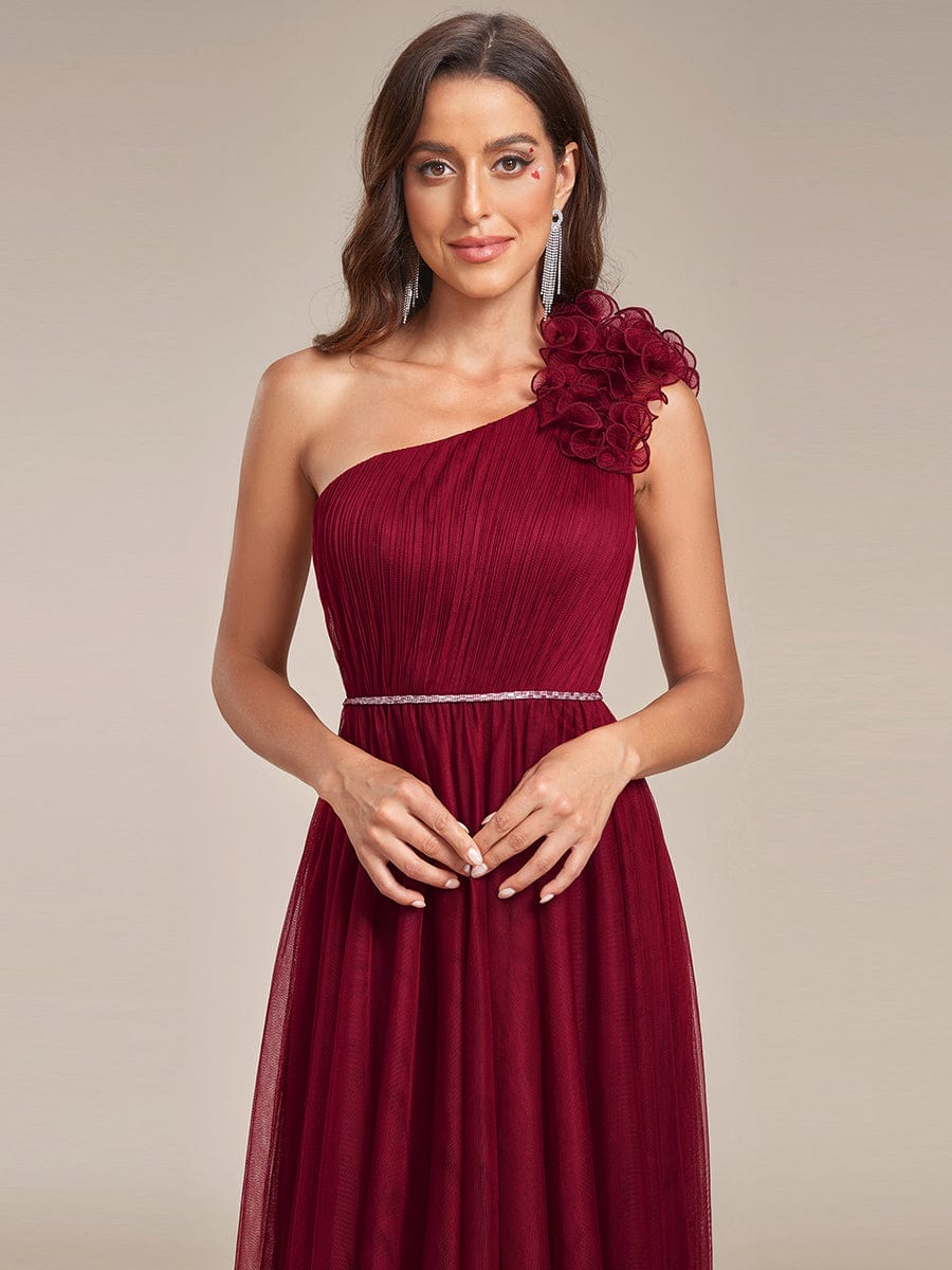 Asymmetrical Sequin Waist Tulle Bridesmaid Gown