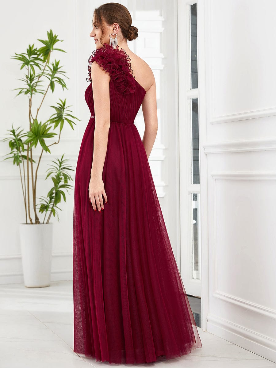 Asymmetrical Sequin Waist Tulle Bridesmaid Gown