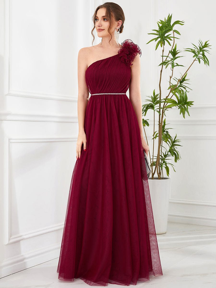 Asymmetrical Sequin Waist Tulle Bridesmaid Gown