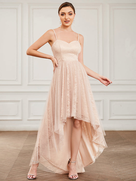 A-Line Spaghetti Straps Bridesmaid Dress with Asymmetrical Hem