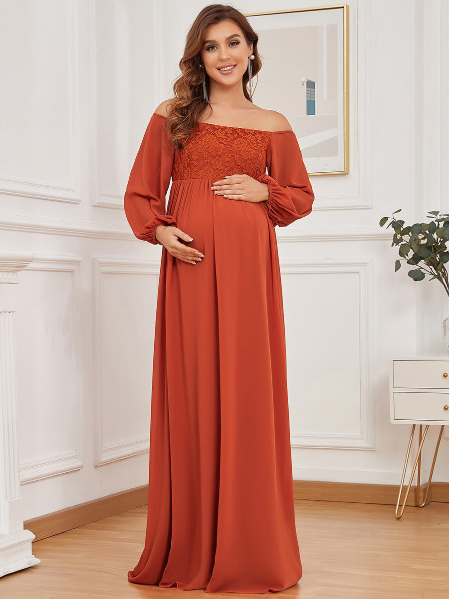 Elegant Lantern Sleeves Maternity Gown
