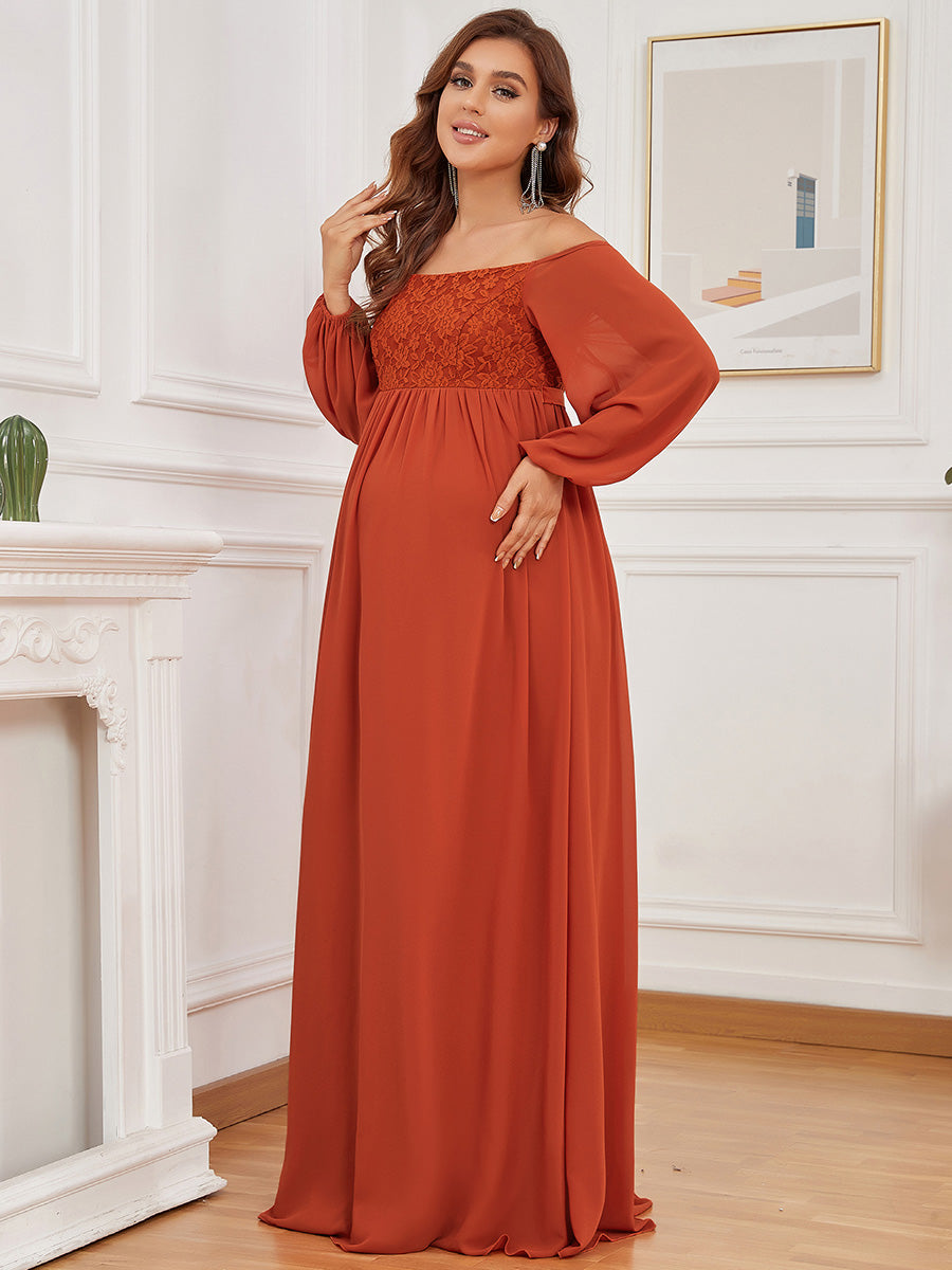 Elegant Lantern Sleeves Maternity Gown