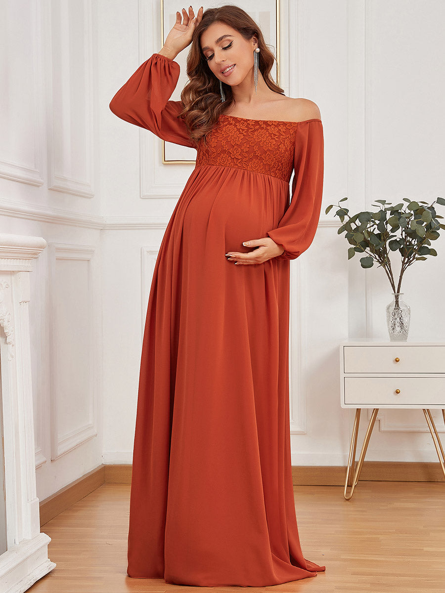 Elegant Lantern Sleeves Maternity Gown