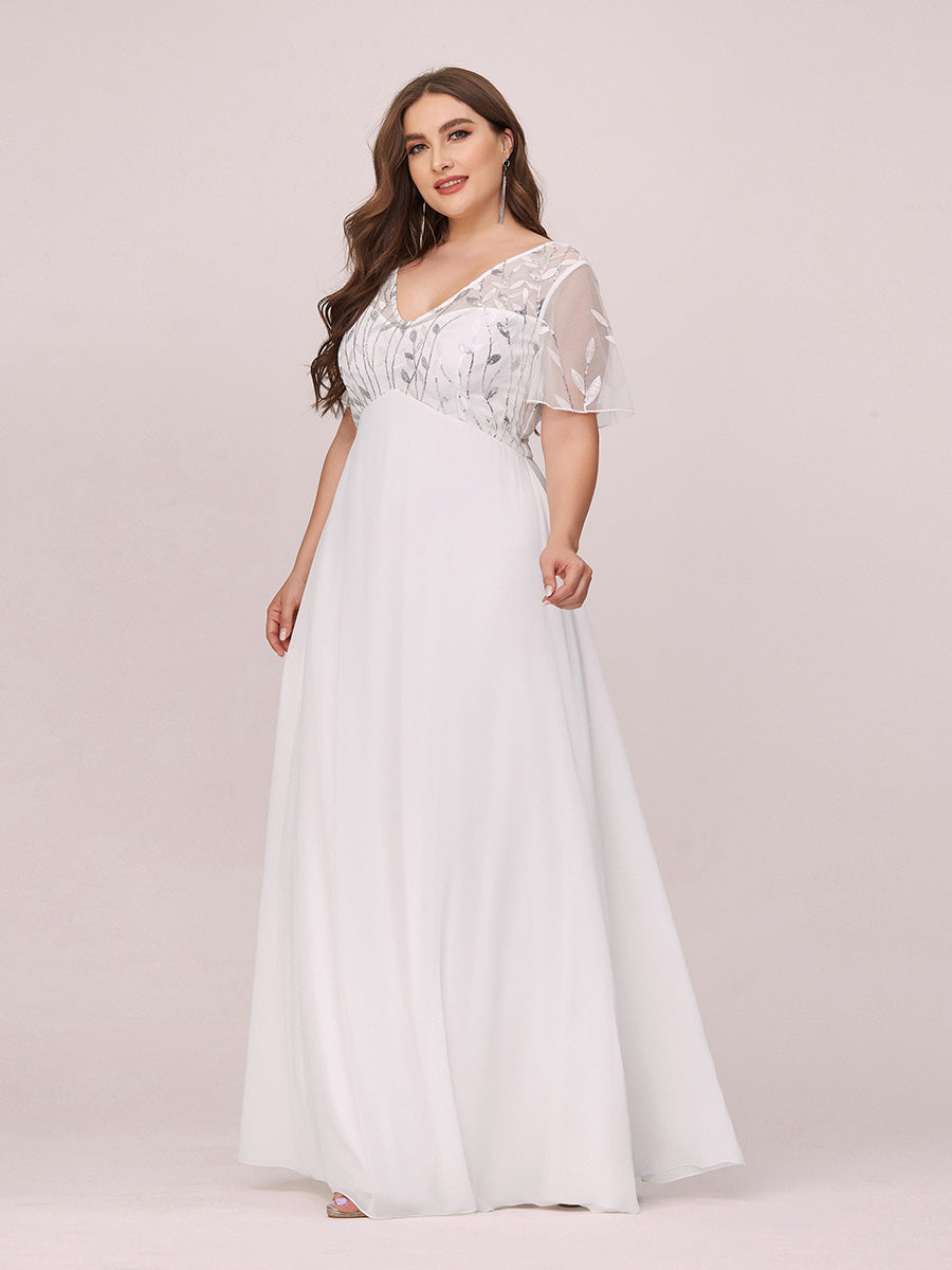 Elegant Plus Size Floral Sequin Evening Gown With Cap Sleeves