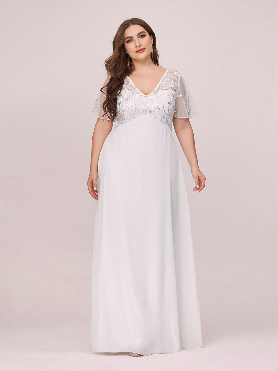 Elegant Floral Sequin Plus Size Evening Gown with Cap Sleeves
