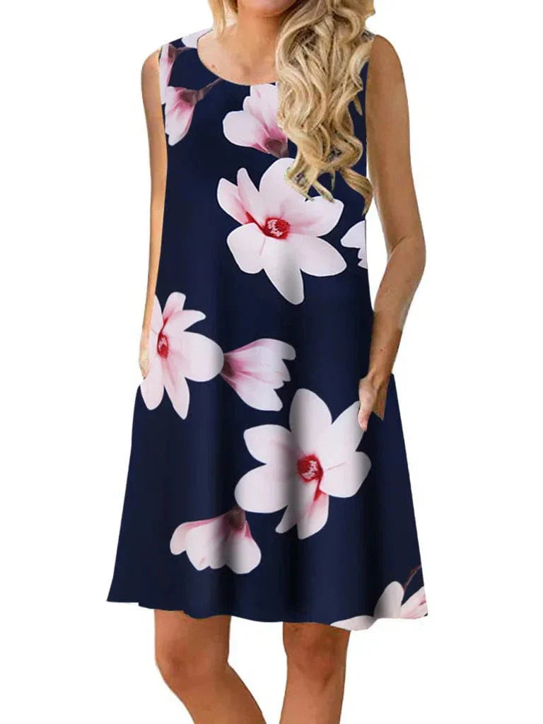 New  Women Summer Dress Fashion Floral Print Sleeveless Dresses Casual Dresses Female Robe 50 Colors Vestidos Midi Sundress