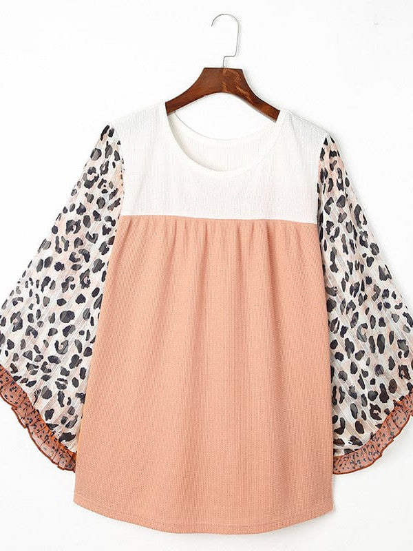 Fashionable Leopard Print Plus Size Long-Sleeve Pullover