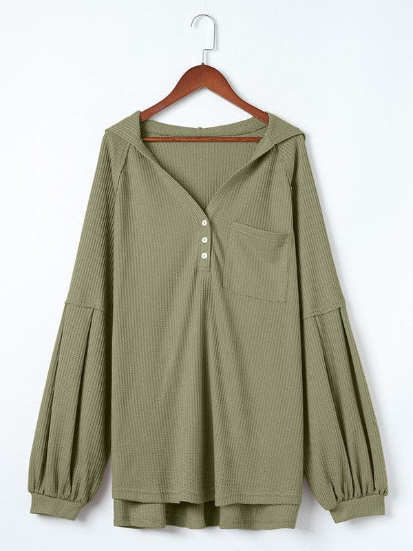 Plus Size Waffle Hooded Pullover Sweatshirt for Women