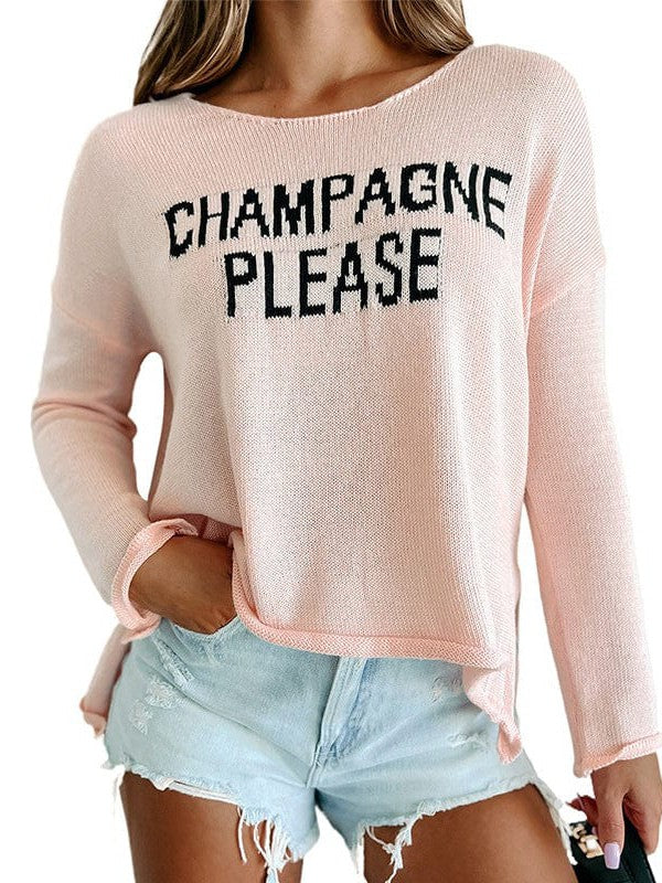 Letter Print Loose Pullover Women's Top - Stylish and Elegant Sweater for Women