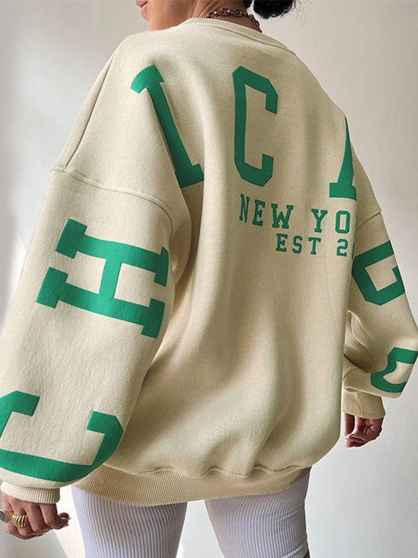 American Loose Contrast Print Women's Round Neck Sweatshirt