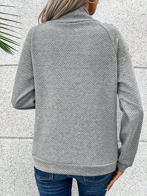 Asymmetric Collar Women's Pullover Sweatshirt with Button Embellishment