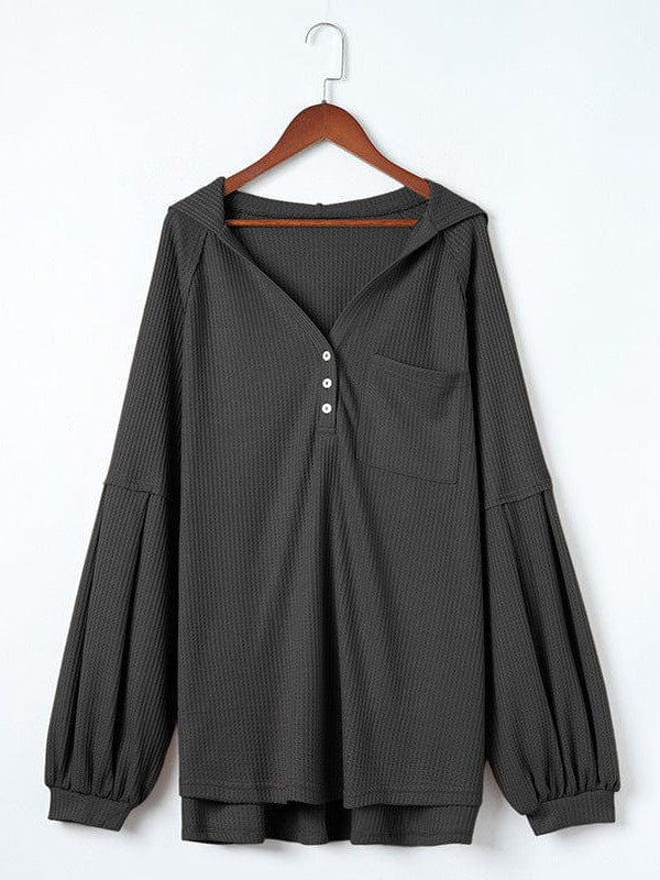 Plus Size Waffle Hooded Pullover Sweatshirt for Women