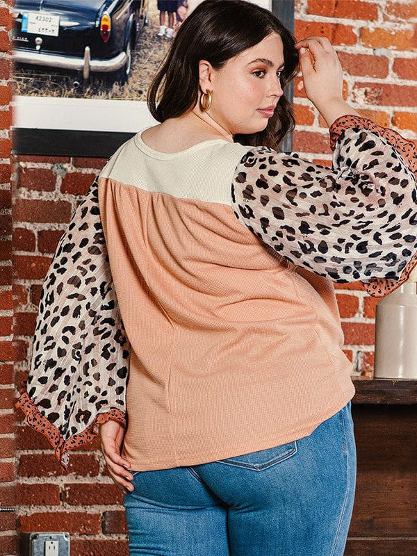 Fashionable Leopard Print Plus Size Long-Sleeve Pullover