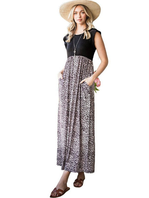 Leopard Print Chiffon Long Skirt with High Waist and Flying Sleeves