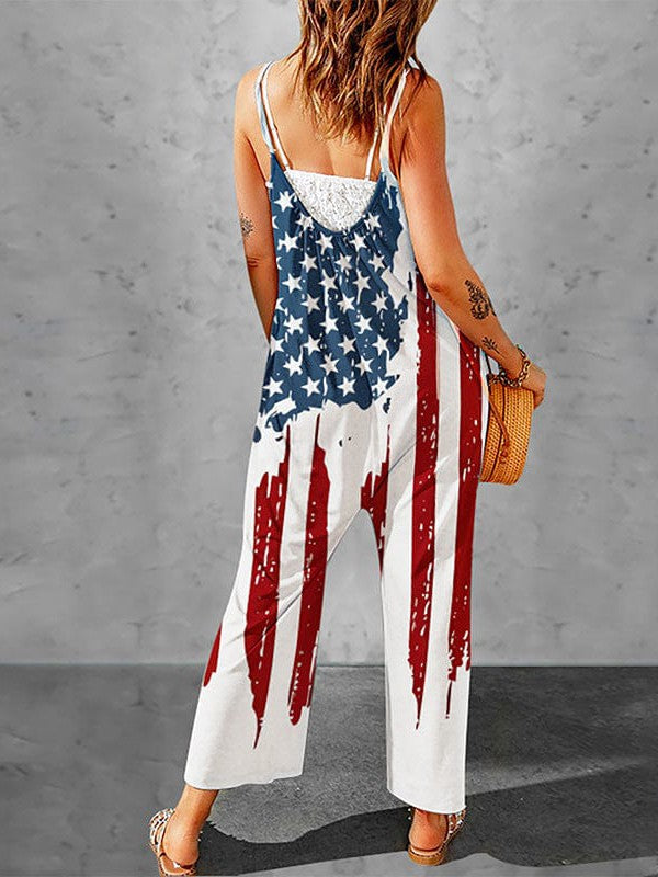 American Flag Print Sleeveless Jumpsuit for Women