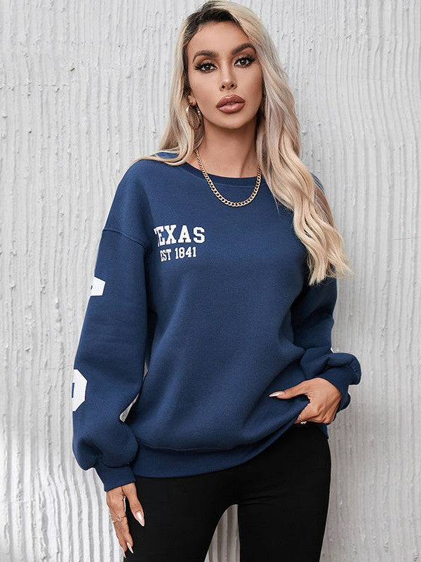 American Loose Contrast Print Women's Round Neck Sweatshirt