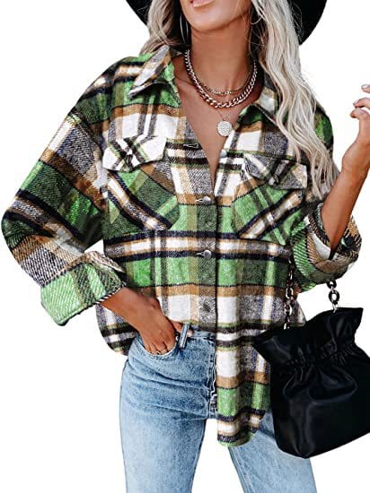 Plaid long-sleeve loose-pocket single-breasted wool coat