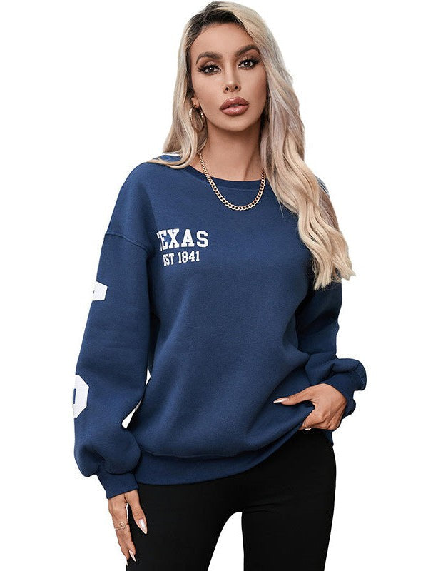 American Loose Contrast Print Women's Round Neck Sweatshirt
