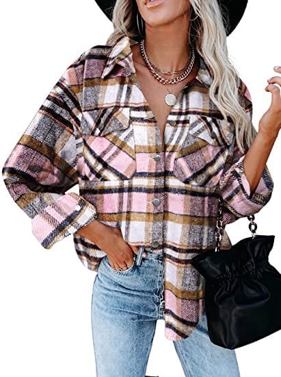 Plaid long-sleeve loose-pocket single-breasted wool coat