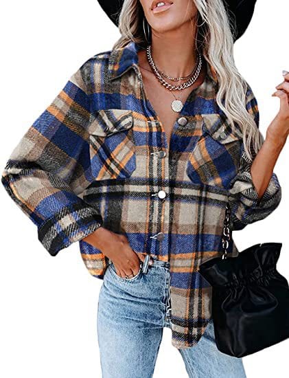 Plaid long-sleeve loose-pocket single-breasted wool coat