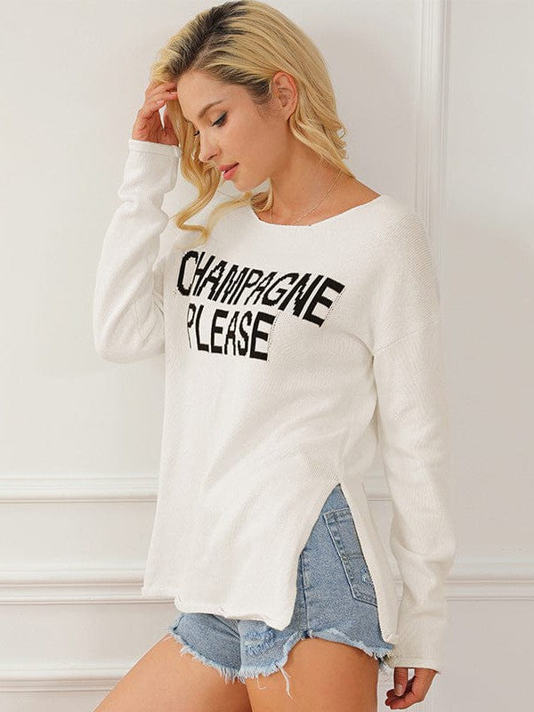 Letter Print Loose Pullover Women's Top - Stylish and Elegant Sweater for Women