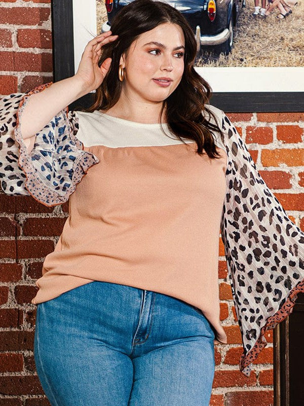 Fashionable Leopard Print Plus Size Long-Sleeve Pullover